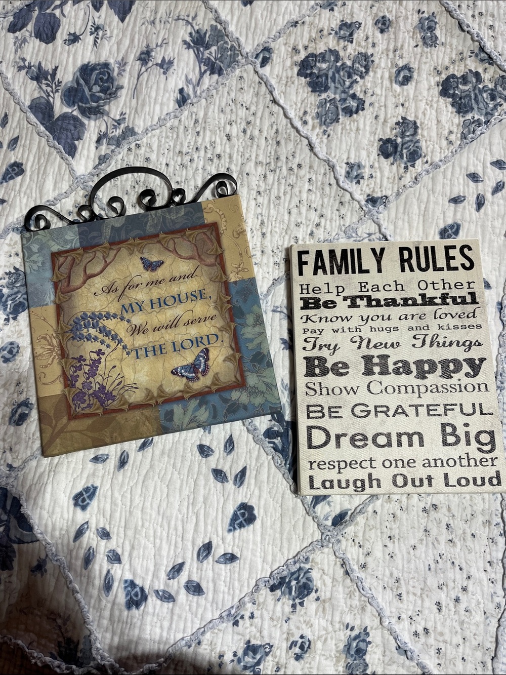 Family Rules & Faith Wall Plaques - Blue, Beige, Black